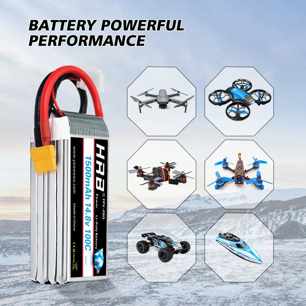 HRB 14.8V 1500mah Lipo 4S 100C RC Battery with XT60 Connector for RC Airplane fpv drones rc car truck tack RC Boat