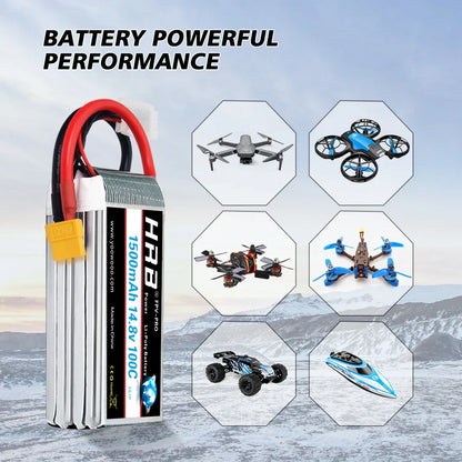 HRB 14.8V 1500mah Lipo 4S 100C RC Battery with XT60 Connector for RC Airplane fpv drones rc car truck tack RC Boat