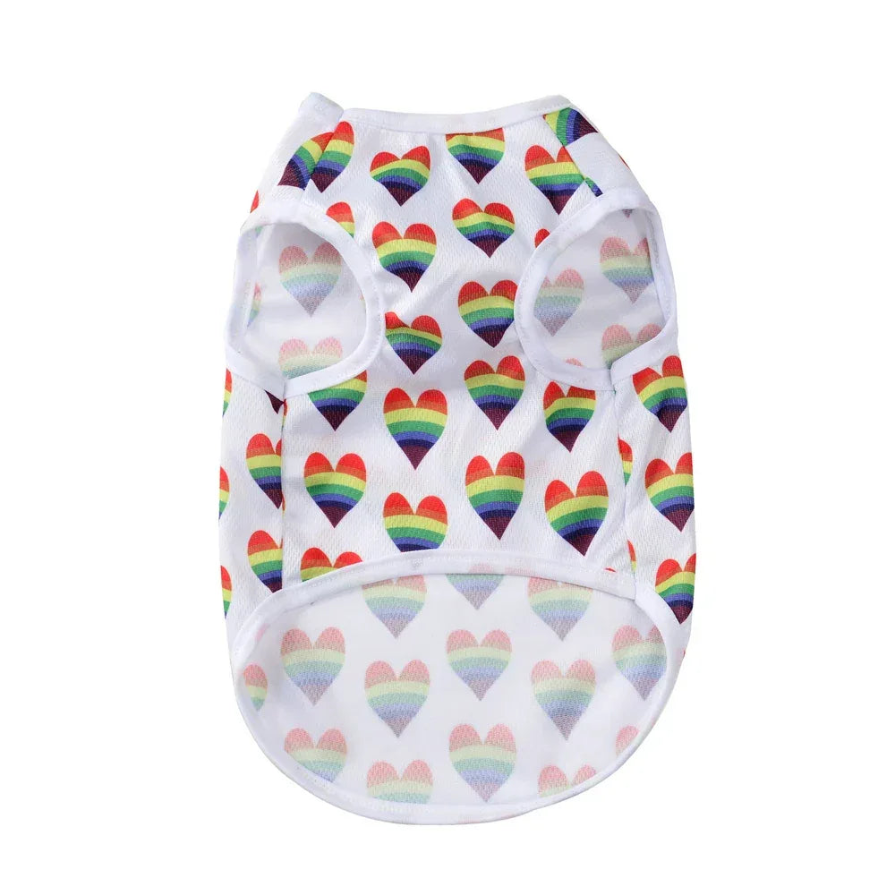 Breathable Dog Clothes For Small Medium Dogs Cats Summer Creative Rainbow Print Puppy Vest T-shirt Schnauzer Pug Pet Costume