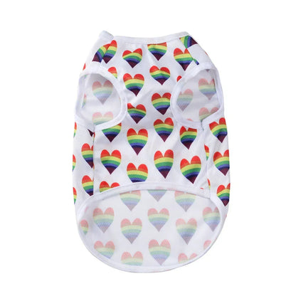 Breathable Dog Clothes For Small Medium Dogs Cats Summer Creative Rainbow Print Puppy Vest T-shirt Schnauzer Pug Pet Costume