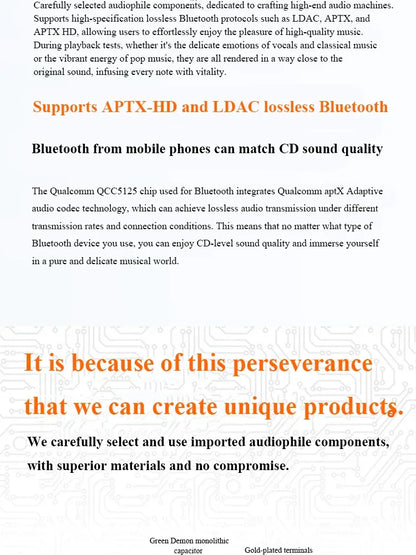 HiFi Lossless Bluetooth Decoder Audio Receiver QCC5125 Dual 9038Q2M DAC 24BIT 96KHz Lossless Decoding External USB Sound Card