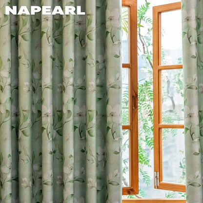 1PC European Style 100% Blackout Curtain for Bedroom Living Room Green Leaf Flower Printed Window Drapes Summer Curtains