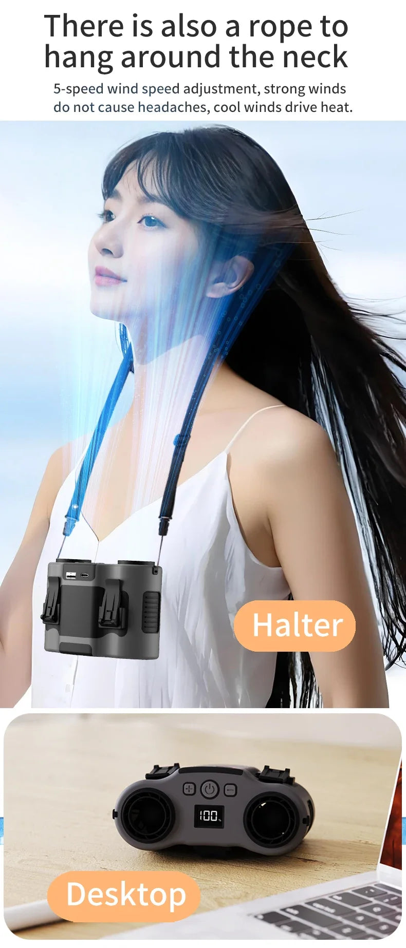 Portable Waist Clip Fan Small USB Charging Hanging Fan with LED Flashlight Outdoor Single/dual Air Outlet Fan 20000/10000Mah