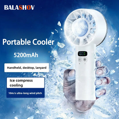 Ice compress high-speed cooling fan handheld fans USB Rechargeable portable mini fan LED Digital Display, Travel,Camping,Outdoor