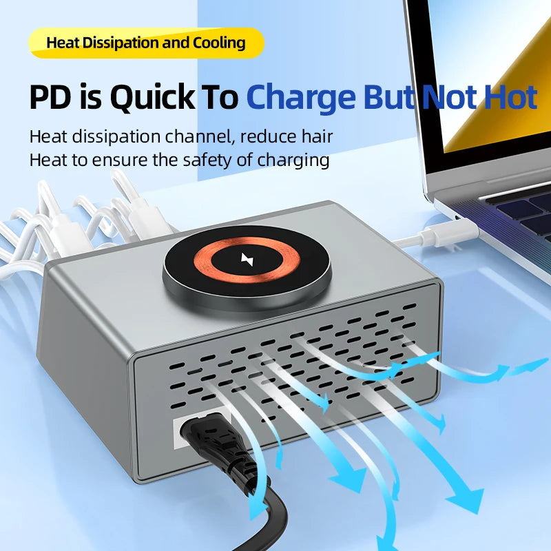 New 140W Multi-Function Charger Wireless Charger 8-Port PD+QC USB Type-C Quick Charger Home Travel Office Convenient