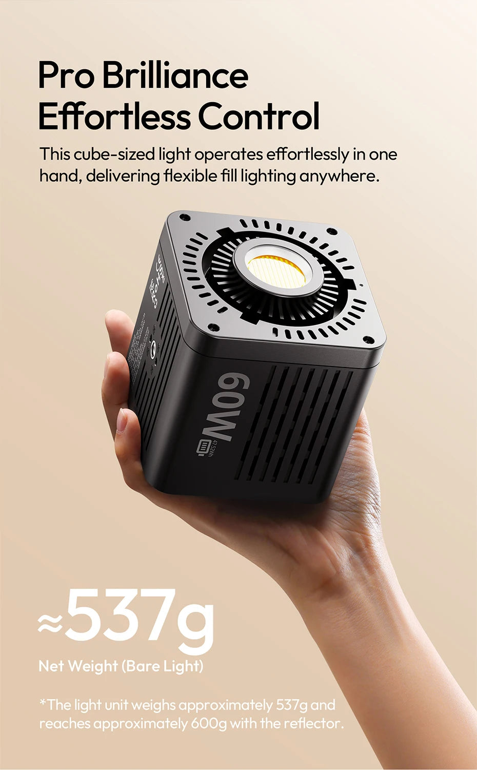 Ulanzi C60 60W COB Video Light Bi-Color Led Light 2500-6500K 3300mAh Mini Bowens Mount for Photography Studio Lighting Live Vlog