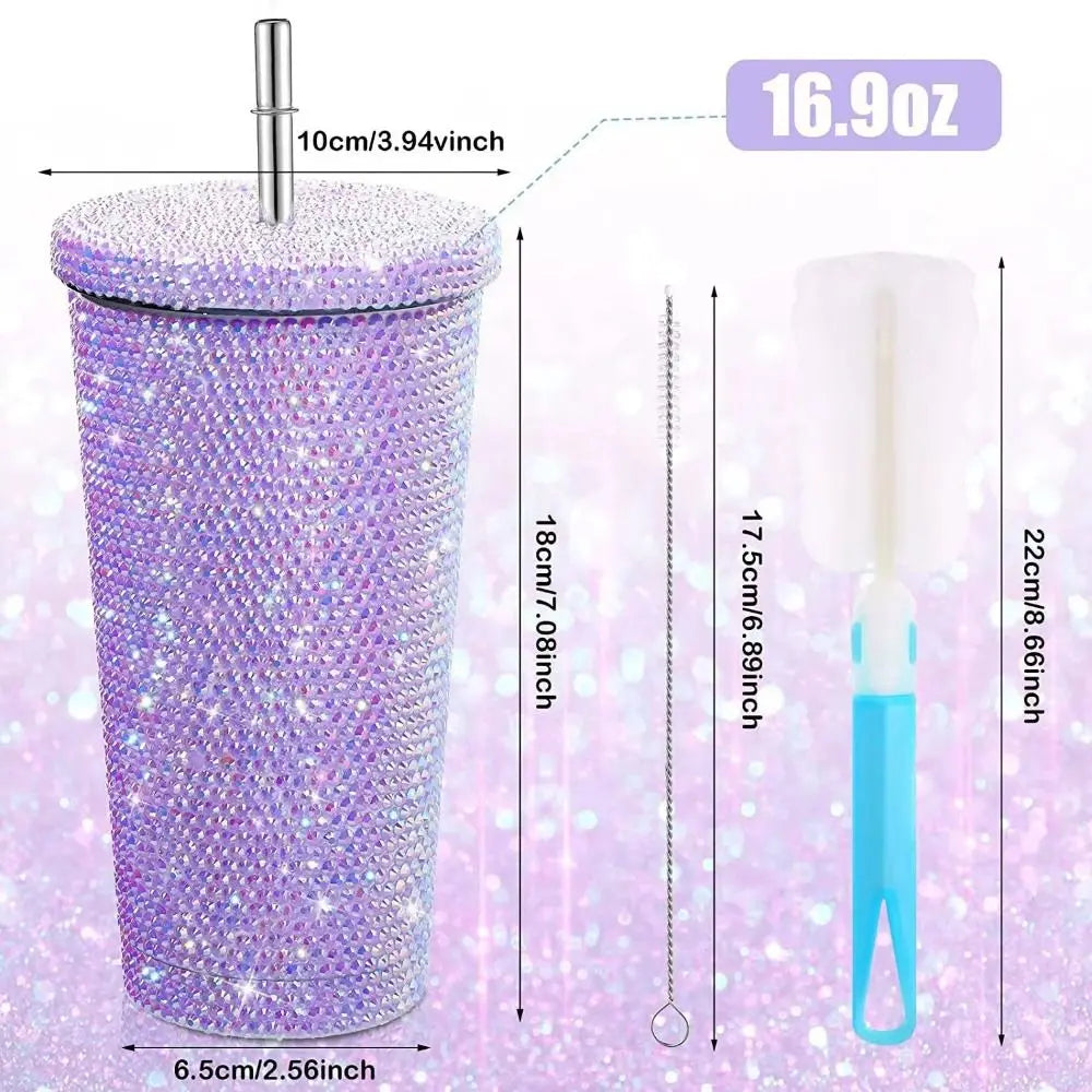 Bouteille isotherme à strass 500 ml/750 ml, tasse à café brillante et pailletée, réutilisable, en acier inoxydable, pour fille