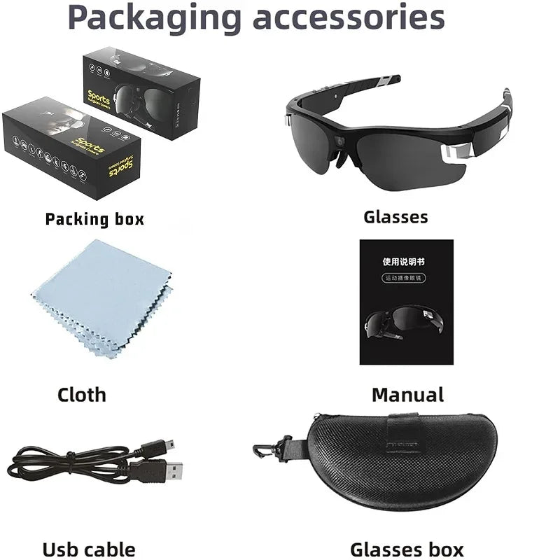 Outdoor FPV Camera Sunglasses Action Smart Glasses 1080P POV Mini for Vlogging Sport Eyewear FHD Video Sports Cycling Eyeglasses