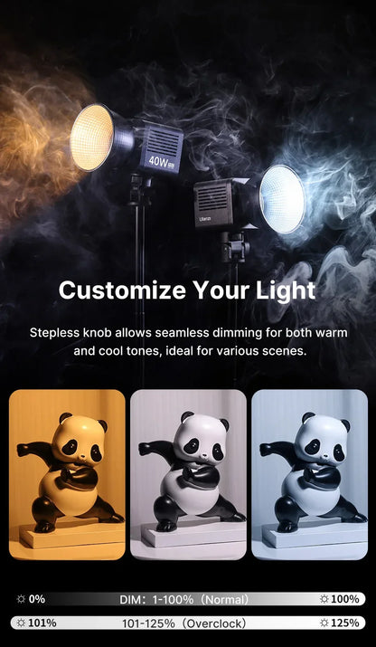 Ulanzi L023 40W Pro Portable LED Video Light Bi-Color COB Photographic Studio Light 2500K-6500K 3400mAh for Video Live-streaming
