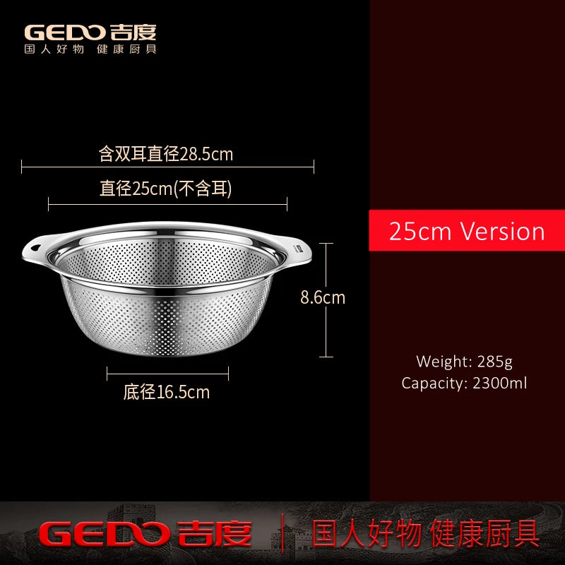 LFGB Certification Kitchen Fruit Vegetable and Rice Washing Basin 23~31cm Diameter Dense Drainage Hole Colander with Side Handle