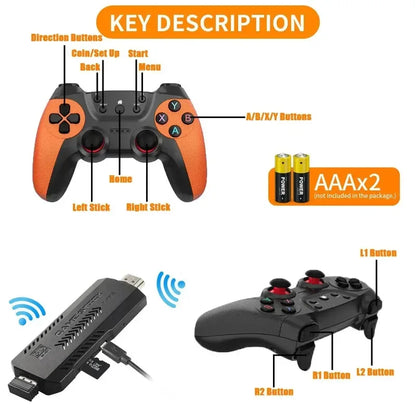 X2 Ultra Pro Retro Game Stick 64GB/128GB Portable Game Console with 4K Video Wireless Controller Supports FC & GBC Game Formats