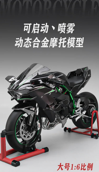 Large 1:6 Kawasaki H2R Bootable Sprayable Dynamic High Precision Alloy Motorcycle Model Diecast Sound Light Christmas Gift Box D