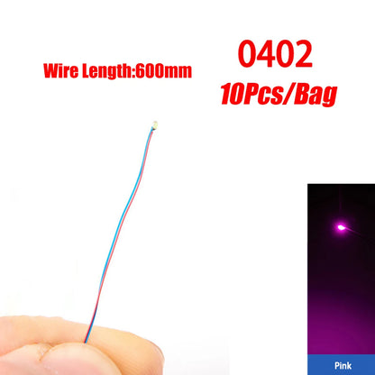 10pcs/Lot Micro Litz Wired Chip 60cm 3V Railway Model For Gundam Scenes 0402 SMD Lamp Wired Micro Led Pre-Soldered Lamp