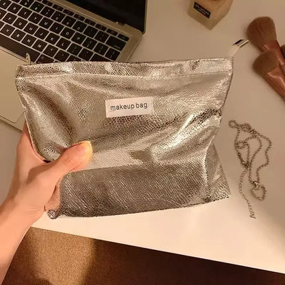 Portable Large Capacity Shiny Sequins Cosmetic Bags Silver Champagne for Women Toiletries Skincare Storage Bag Make Up Pouch