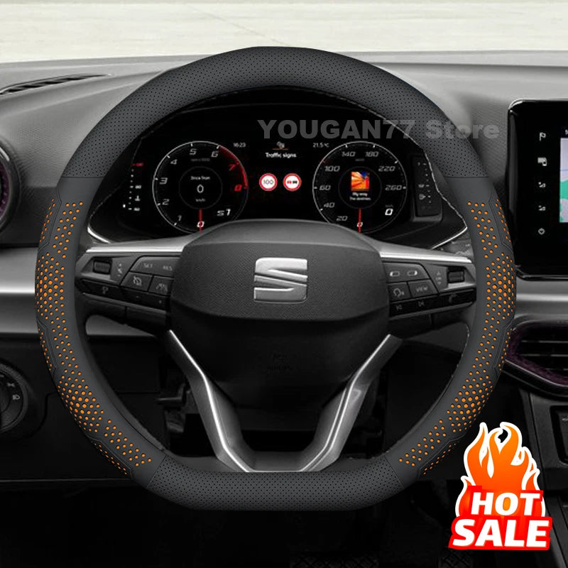 Leather Car Steering Wheel Cover For Seat Ibiza 2013-2024 2025 Non-slip Covers For Covers Auto interior Seat leon Accessories by PDG ibma