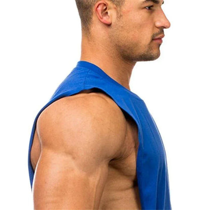 Gym Clothing Men Sides Cut Off T-shirts Dropped Armholes Tank Tops Workout Fitness Sleeveless Vest Outdoor Jogging Undershirt