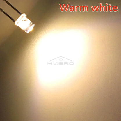 100Pcs F3 3mm 2pins Flat White Red Yellow Blue Green Pink Diode Led Wide Angle Light Emitting Diodes Lamp Ultra Bright LED Bulbs