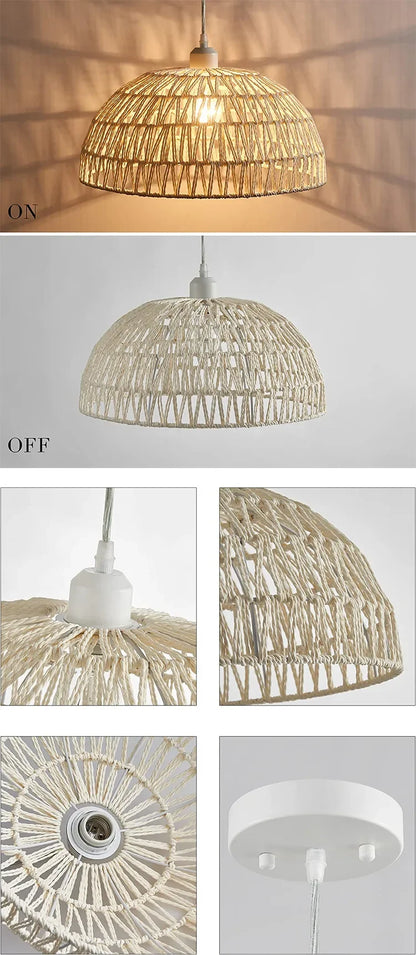 Japanese Style Hemp Rope Pendant Light, Countryside Dining Room, Bedroom, Living Room, E27 Ball Bubble Handmade Pendant Light