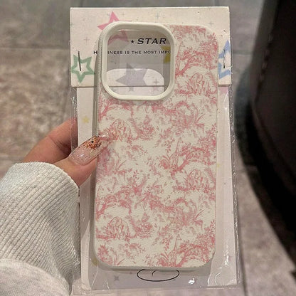 Pink Floral Lichee Pattern For IPhone 17 17Air 16 15 14 13 12 11 Pro Max Case Silicone Cover For IPhone 16 15 14 Plus Plus Case