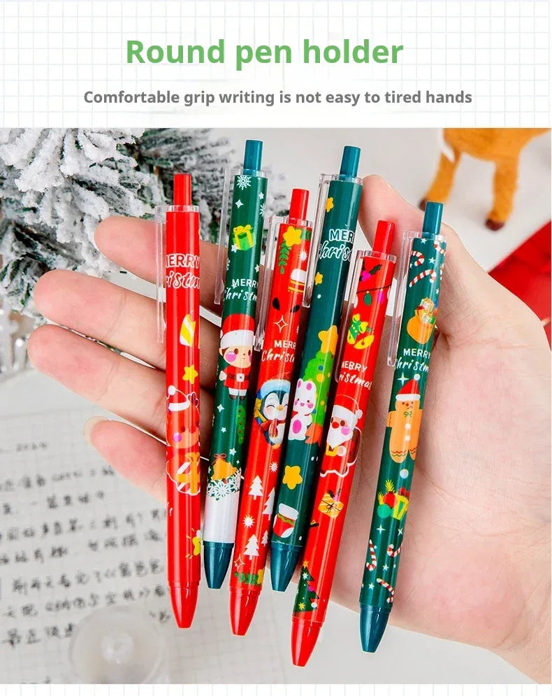 50Pcs/Lot Cute Christmas Press Gel Pens Cartoon Santa Claus Kawaii Christmas Gift Black Ink Pen Student School Office Supplies