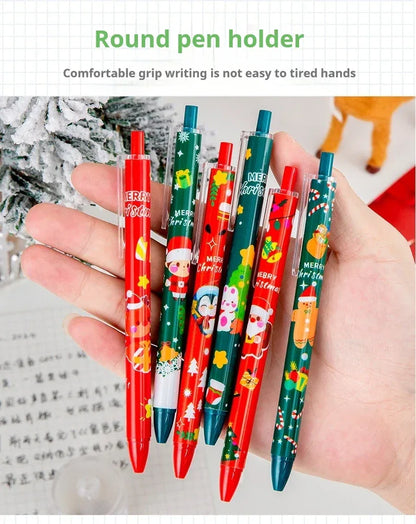 50Pcs/Lot Cute Christmas Press Gel Pens Cartoon Santa Claus Kawaii Christmas Gift Black Ink Pen Student School Office Supplies