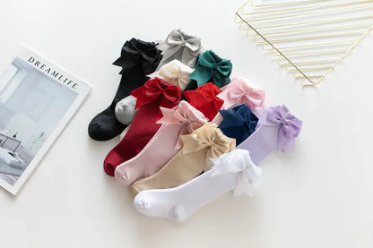 Winter Autumn Kids Knee High Socks Baby Girls Cotton Socks Big Bow Soft Toddlers Princess Children Long Socken For 0-5Years