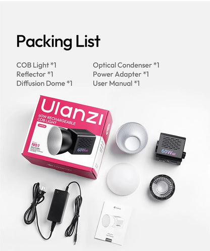 Ulanzi C60 60W RGB COB Light 2500-6500K Bi-Color Video Light For Photography Studio Shooting Outdoor Camping Lighting Vlog