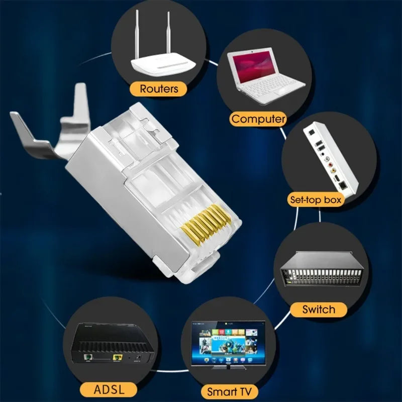 50/1PACK Connectors Pass Through Modular Plug CAT6 CAT7 CAT5 Ethernet Cable Shielded Connectors for RJ45 Net Pass Through Plugs