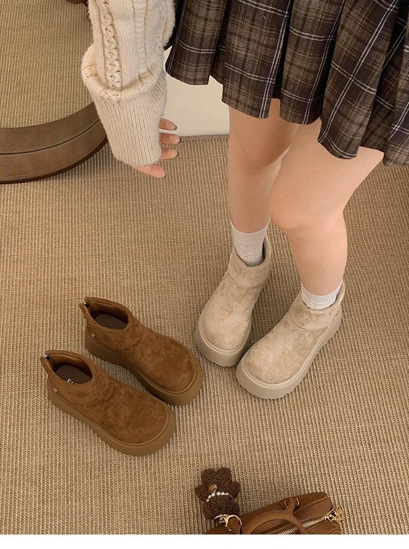Winter Fashion Platform Heels Women Ankle Boots Keep Warm Height Increase  Short Booties Shoes Zapatos Mujer