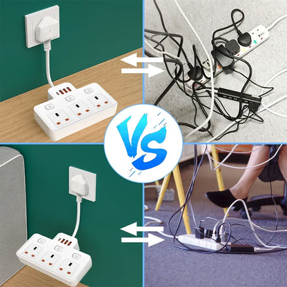 UK Plug AC Power Strip Wall Mounted Independent Switch Socket European Standard Plug With USB C Ports Charging Network Filter