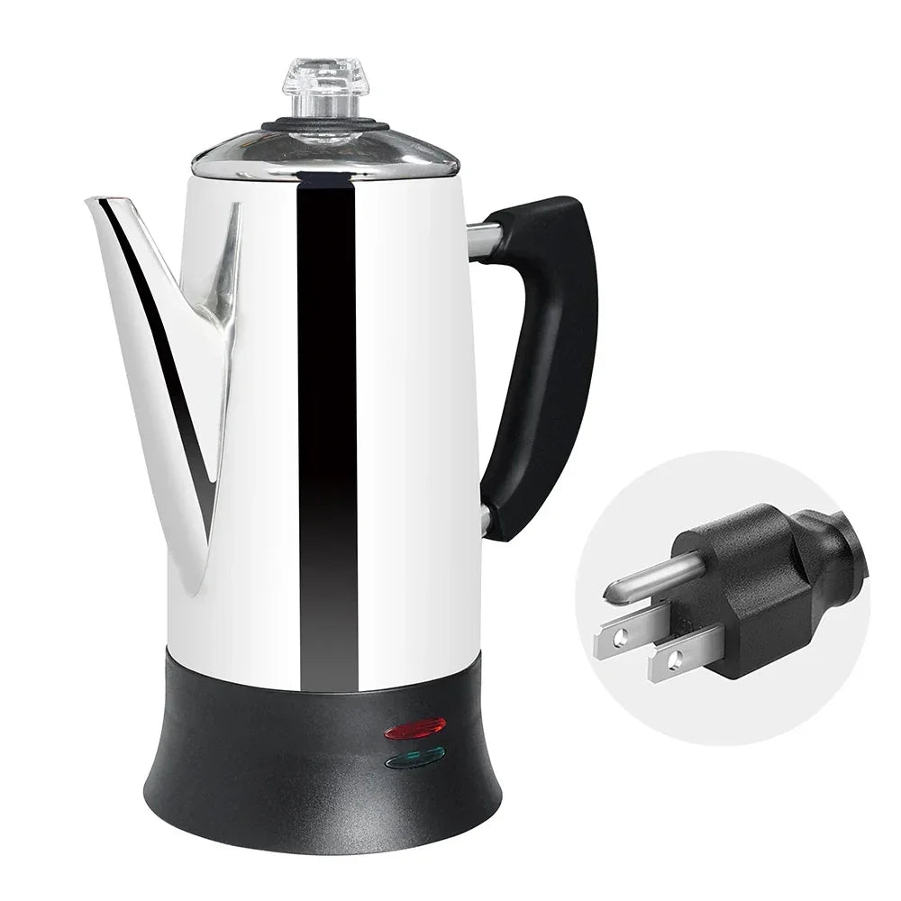 Stainless Steel Electric Coffee Percolator 110v 220v Coffee Maker Pot Cafe  Maker Coffee Tools Gift for Coffee Lovers 12Cups