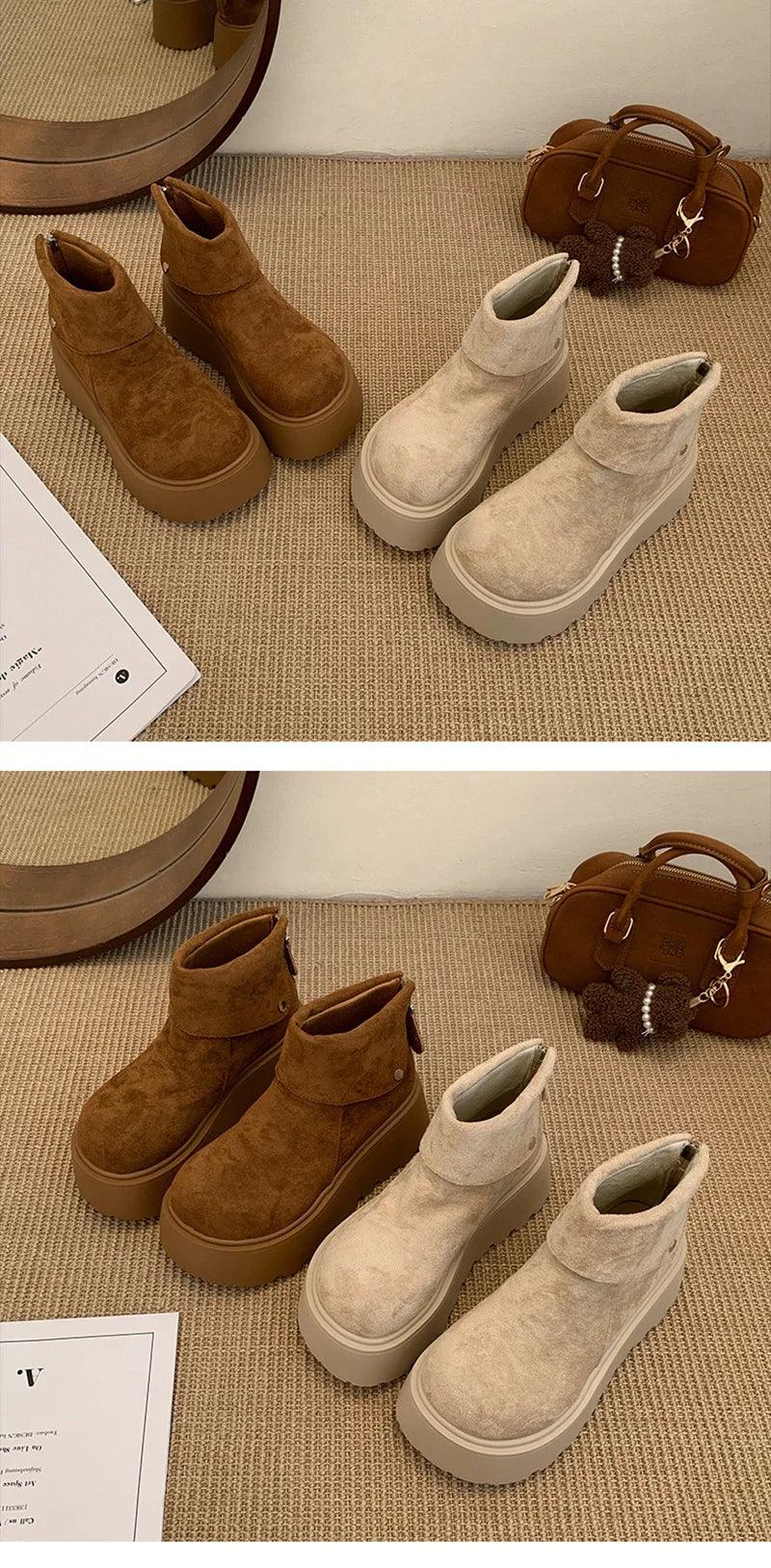 Winter Fashion Platform Heels Women Ankle Boots Keep Warm Height Increase  Short Booties Shoes Zapatos Mujer