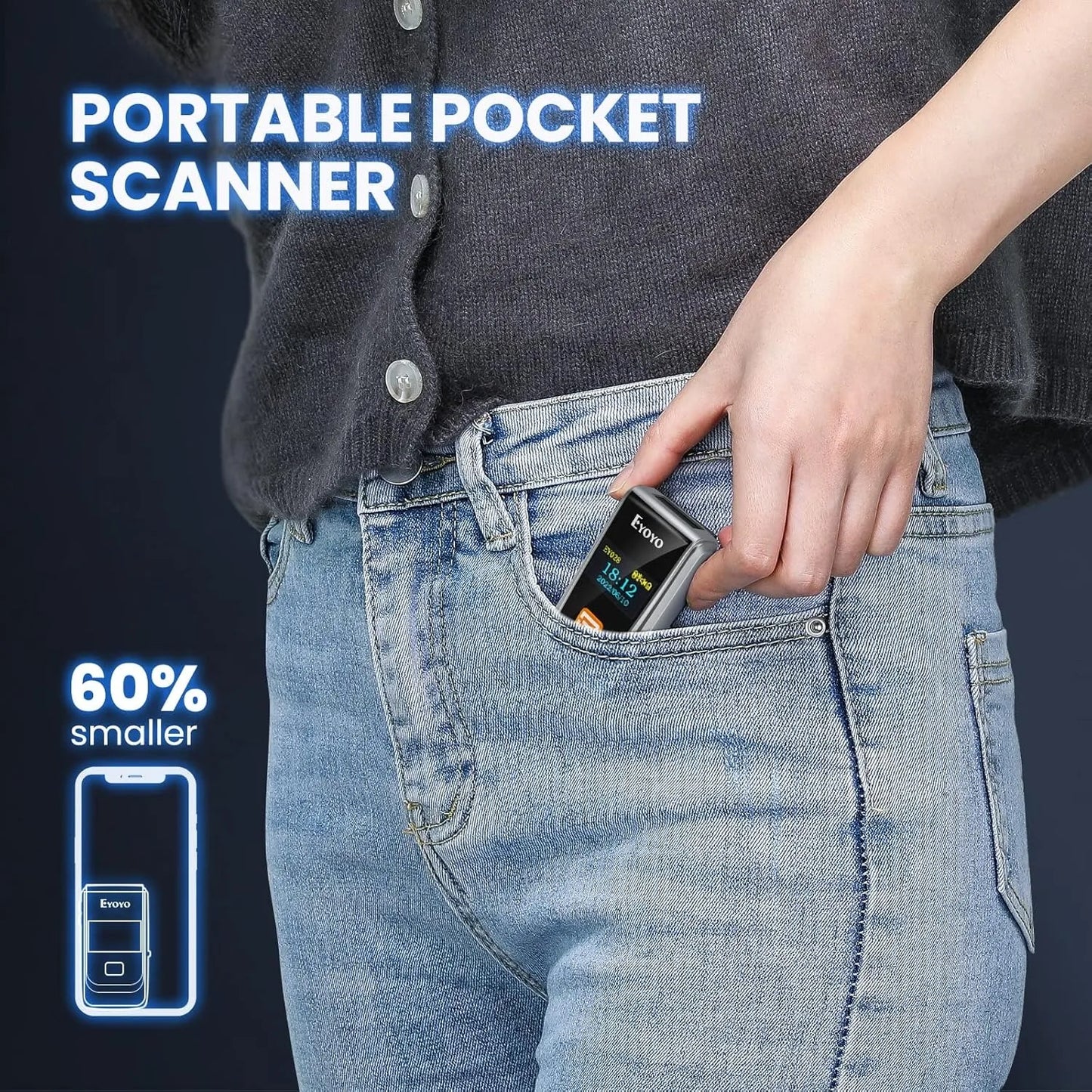 EYOYO Bluetooth QR 2D 1D Barcode Scanner With LED Display Wireless Laser Bar Code Reader for IOS Android Windows Mobile Payment