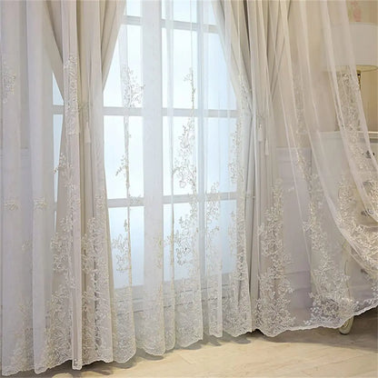 Luxury Beige Double Layer Embroidery Blackout Curtain for Bedroom Living Room European Delicate Sheer Plus Darkening Cloth Drape