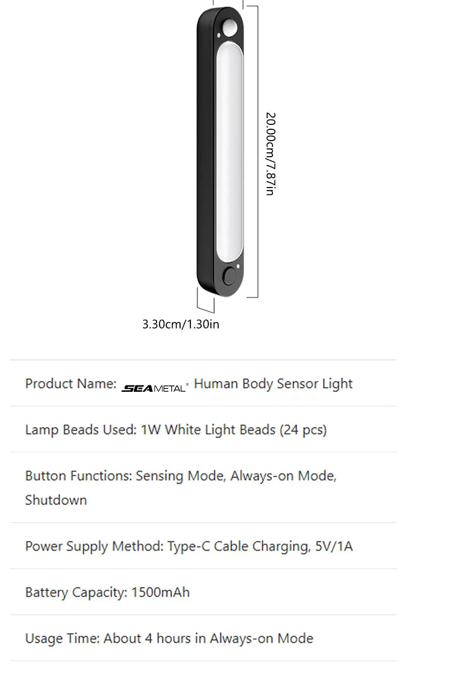 SEAMETAL Car Trunk Sensor Light USB Rechargeable Automatic Induction Light Bar Magnetic Sensing Lamp for Car Floor Trunk Hood