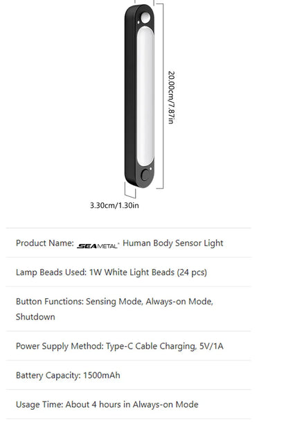 SEAMETAL Car Trunk Sensor Light USB Rechargeable Automatic Induction Light Bar Magnetic Sensing Lamp for Car Floor Trunk Hood