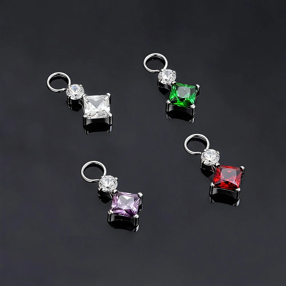 Right Grand ASTM F136 Titanium Dangle Geometric Square CZ Charm Pendant for Clicker Helix Hoop Piercing Jewelry