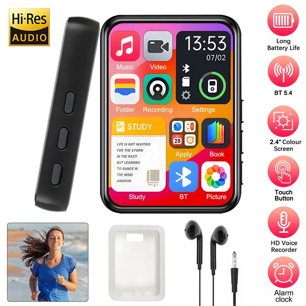 Bluetooth 5.4 MP3 Player Full Screen Walkman Music Player Novel Reading E-book Mp4 Video Player With Earphone Video Recording