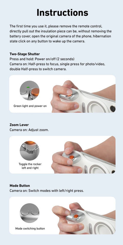 TELESIN Phone Camera Shoot Hand Grip Magnetic Smart Phone Holder Shooting Aid Remote Control Handle For Iphone Android Phone