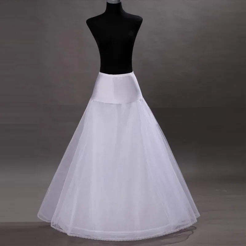 A-Line 1 Hoop White Petticoat for Weeding Dress Adjustable Size Bridal Gown Underskirt.