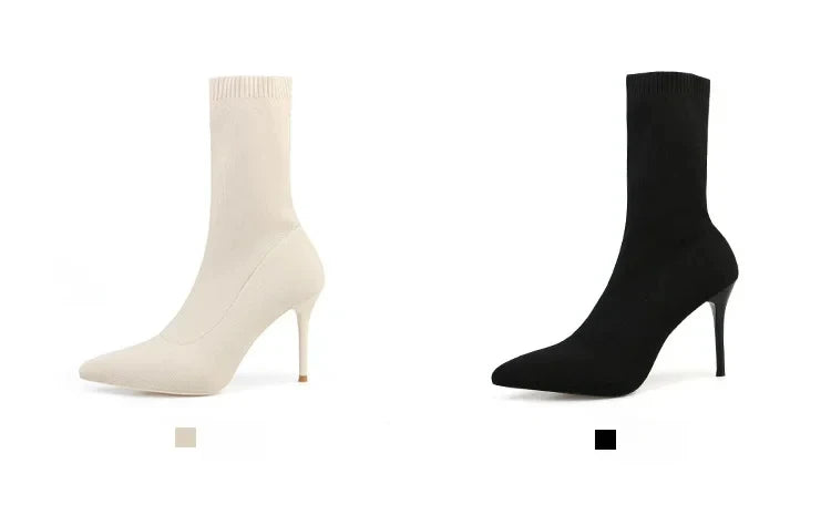 Comemore Knitting Stretch High Heels for Women Fashion Shoe 2025 Spring Autumn Ankle Boot Female Sexy Sock Boots Plus Size 34 42