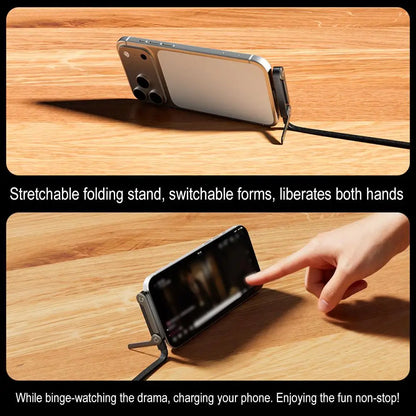 240W Fast Charging Phone Holder Data Fast Charging Cable Phone Tablet Built in Foldable KickStand Holder 2-in-1 Type-C To C