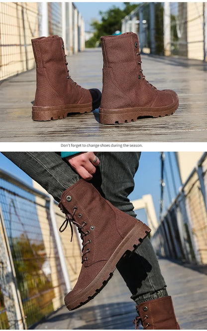 2024 Men's Fashion Canvas Shoes Spring and Autumn Outdoor Shoes Thick-soled High-top Shoes Cuff Shoes Fashion Sports Shoes