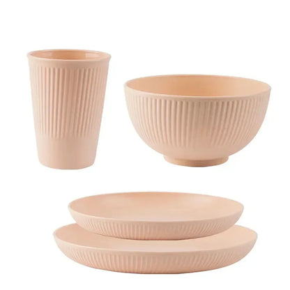 Colourful Wheat Straw Cutlery Set 4Pcs Bowl Cup Dish Set Portable Tableware Set Dinnerware Kits for Picnic Camping