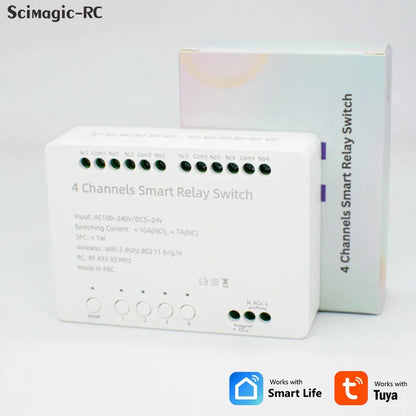 【4 Channel Smart Relay】Tuya WiFi+RF433 DIY Module AC 100-240V/DC 5-24V Alexa Remote Timer Switch for LED Light Home Automation