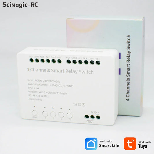 【4 Channel Smart Relay】Tuya WiFi+RF433 DIY Module AC 100-240V/DC 5-24V Alexa Remote Timer Switch for LED Light Home Automation