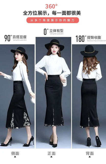 New Mermaid Hem Skirt Women Spring Autumn Mid Length High End Fashion Split Wrap Skirt