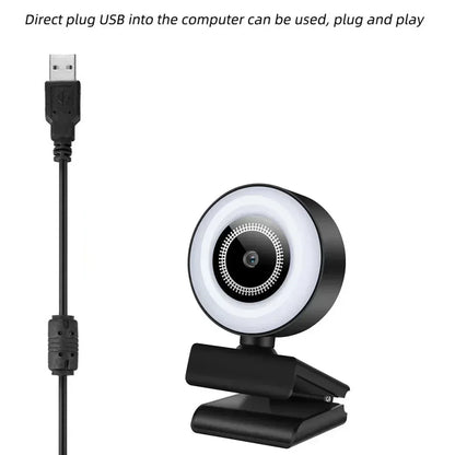 4K Webcam Mini Camera Full HD Webcam With Ring Fill Light Microphone USB Live Broadcast For Youtube PC Laptop Video Shooting