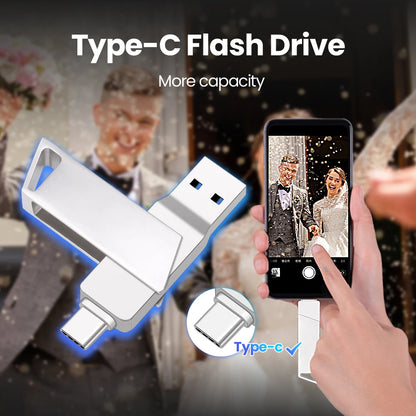 New Metal Type-C Rotatable USB 3.0 Flash Drive 32GB Computer And Phone Dual-Use Rotating Design Durable Data Storag Pen Drives ﻿