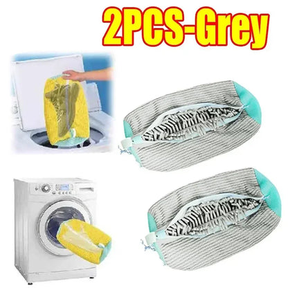 Fluffy Fiber 360 ° Surround Cleaning Shoe Washing Bag - Reusable Durable Machine-Washable Laundry Bag with Zipper Closure (1Pc)